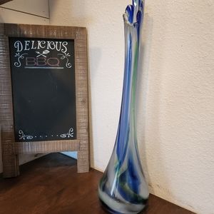 Vintage Ozark craftsmen's guild silver dollar city hand blown glass vase